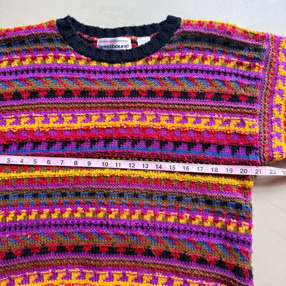 Westbound Vintage coogi like 3d Geometric Knit Crewneck Sweater Mens Large bold - Picture 3 of 4